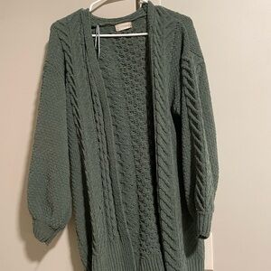 Women's Green Cable Knit Sweater